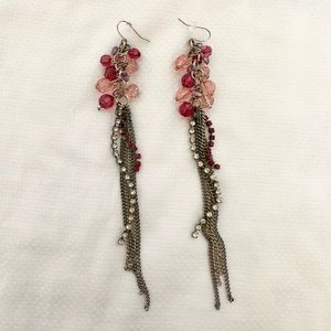Statement Tassel Earrings with Pink Beads